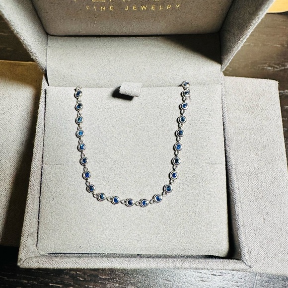 NEW 14k White Gold Bezel Setting Sapphire Tennis Bracelet - Picture 3 of 10